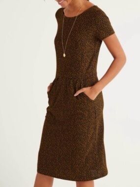 Boden Leopard Short-Sleeve Printed Midi Dress with Pockets NWT